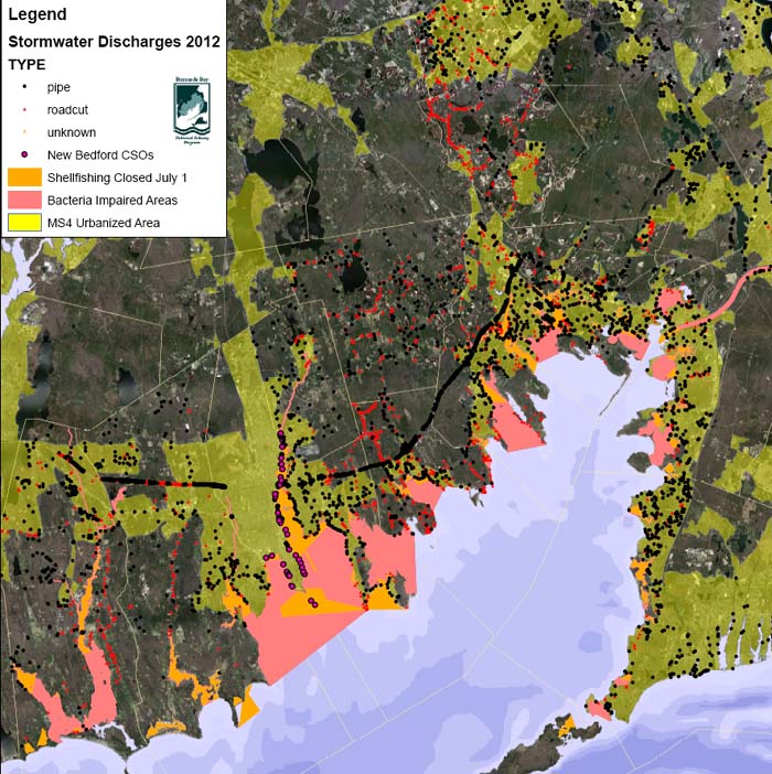 Stormwater discharges near the Buzzards Bay coast.